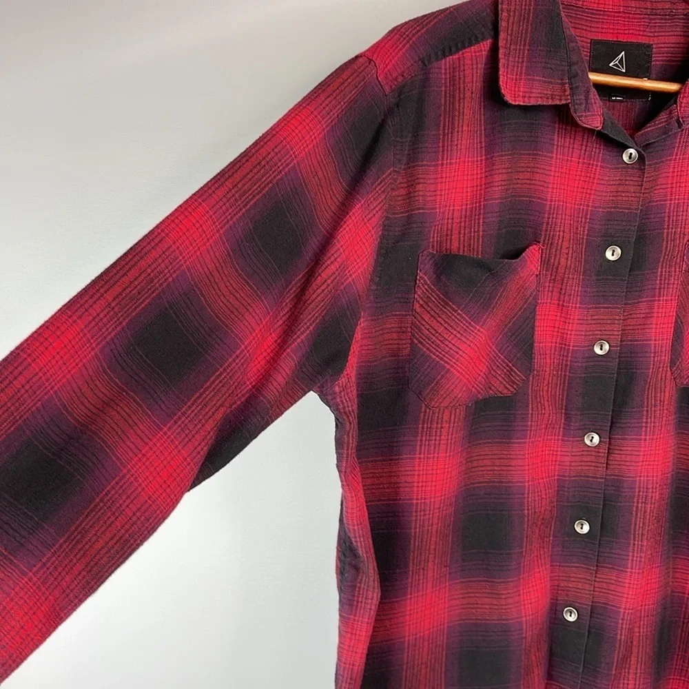 REBEL ROGUE Plaid Brushed Cotton Button Up Shirt Magenta Purple Black Size M - Picture 5 of 13